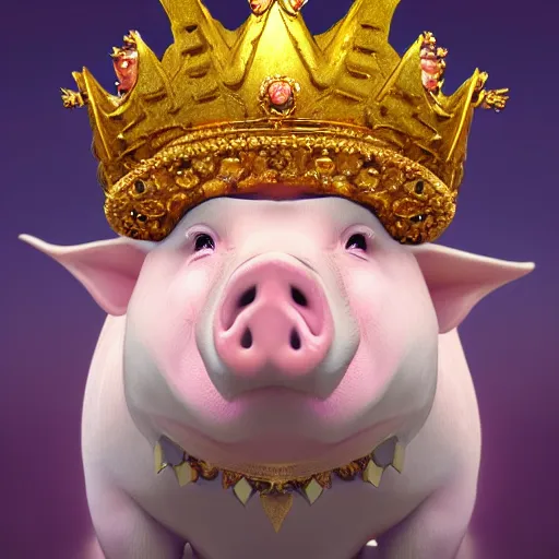 Image similar to fantasy pig with golden crown, high detail, fantasy art, concept art, 4 k, ultra detail, computer art