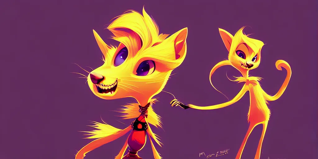 Image similar to curved perspective, extreme narrow, extreme fisheye, digital art of a female marten animal cartoon character wearing jewlery with blonde hairstyle by anton fadeev from nightmare before christmas