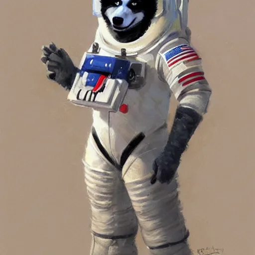 Image similar to portrait of an anthropomorphic husky astronaut, furry furaffinty, husky astronaut fursona, by greg rutkowski and gregory manchess