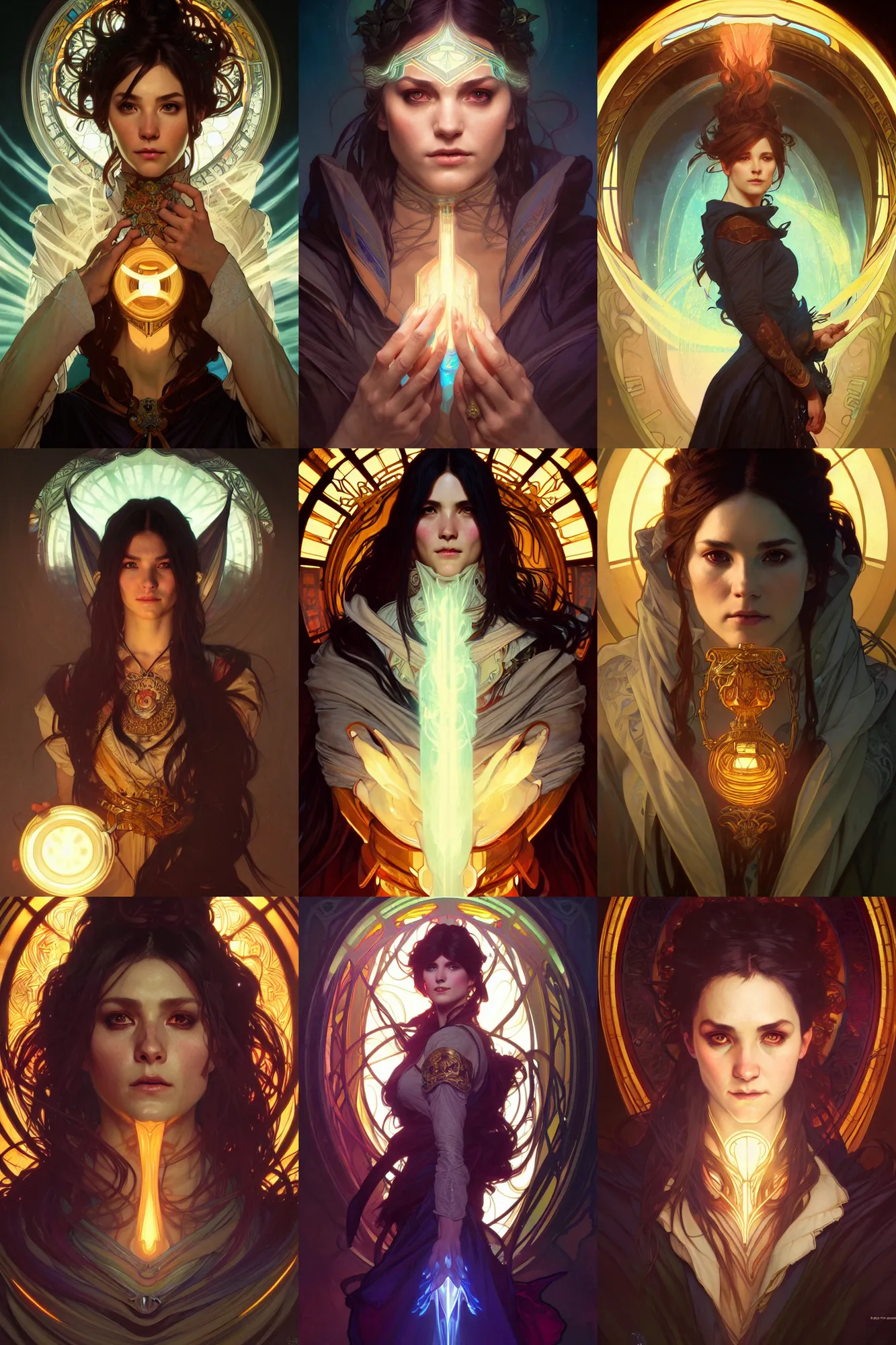 Prompt: portrait art of a warlock art by artgerm and greg rutkowski and alphonse mucha, 8k, ultra realistic , lens flare, atmosphere, glow, detailed,intricate, full of colour, cinematic lighting, trending on artstation, 4k, hyperrealistic, focused, extreme details,unreal engine 5, cinematic, masterpiece