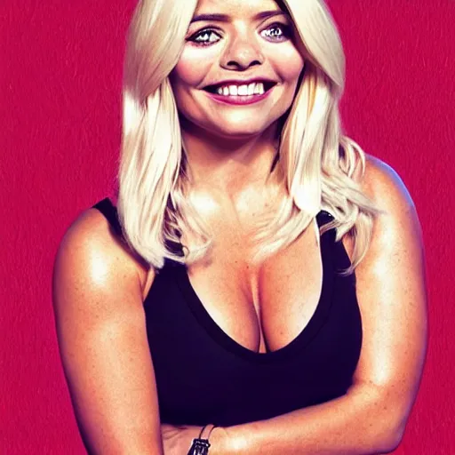 Image similar to Holly Willoughby with the physique of a body builder, hyper realistic, ultra detailed, cinematic, dynamic lighting, photorealistic, refined, intricate, digital art, digital painting, masterpiece, 8k