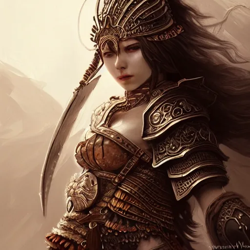 Image similar to beautiful extremely detailed intricate concept art depicting a warrior by wlop. shining jewelry. bcy. net