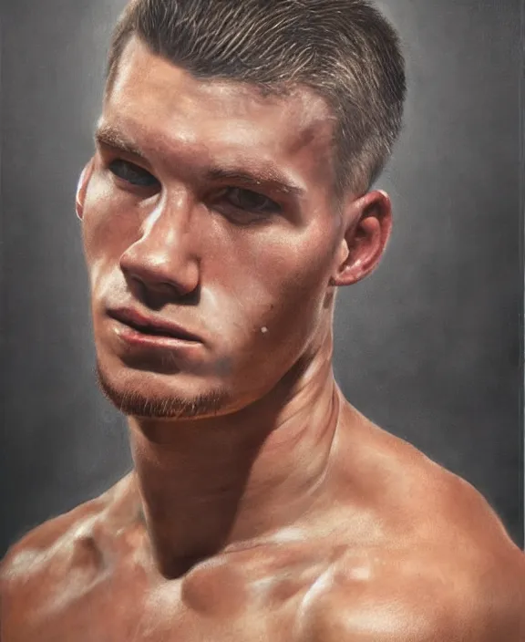 Image similar to portrait of a handsome young swedish boxer, art by denys tsiperko and bogdan rezunenko, hyperrealism