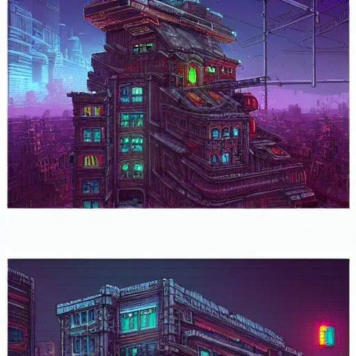 Prompt: mysterious cyberpunk building in the city, fantasy landscape, extremely detailed, sharp focus, pixelart, wide view, digital illustration, by dan mumford, greg rutowski, johan grenier