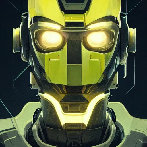 Prompt: robot with glowing yelow visor as a realistic scifi cyberpunk knight, closeup portrait art by james jean and greg rutkowski, robot destroyed to pieces, realistic face, like ironman, digital art, trending on artstation, symmetry!!!