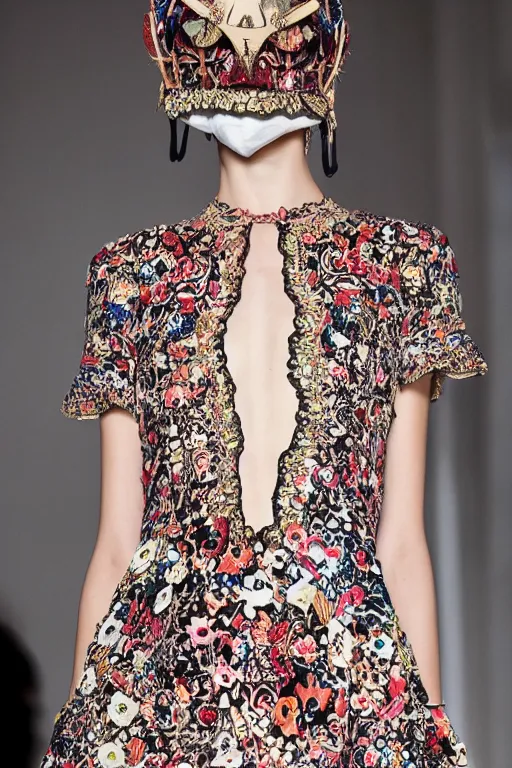 Image similar to valentino resort ss 2 0 1 6 dress with ornate mask headpiece