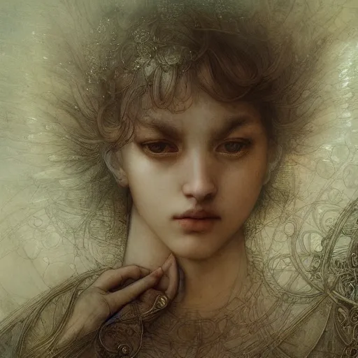 Image similar to disasterpiece experience disciples holy estrangement, by Edgar Maxence and Ross Tran and Michael Whelan and Da Vinci and Caravaggio and J.M.W Turner, metal watercolor intricate line drawings, sacred covenant, mixed techniques, detailed and beautiful face4k resolution