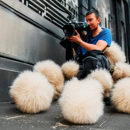 Prompt: an photography of star triek's tribbles take over brooklyn, canon eos c 3 0 0, ƒ 1. 8, 3 5 mm, 8 k, medium - format print