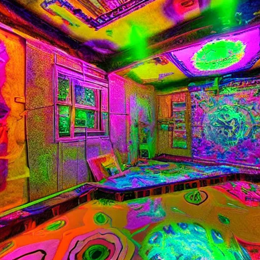 Prompt: psychadelic dmt large basement, perfect for smoking dmt, photograph 4k