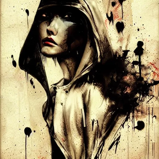 Prompt: art by christopher shy on the back side of a hoodie