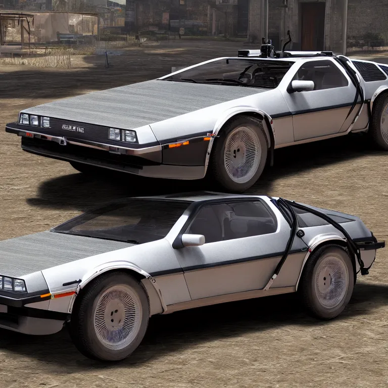 Image similar to blueprint of a single sleek concept delorean, by red dead redemption 2, by greg rutowski