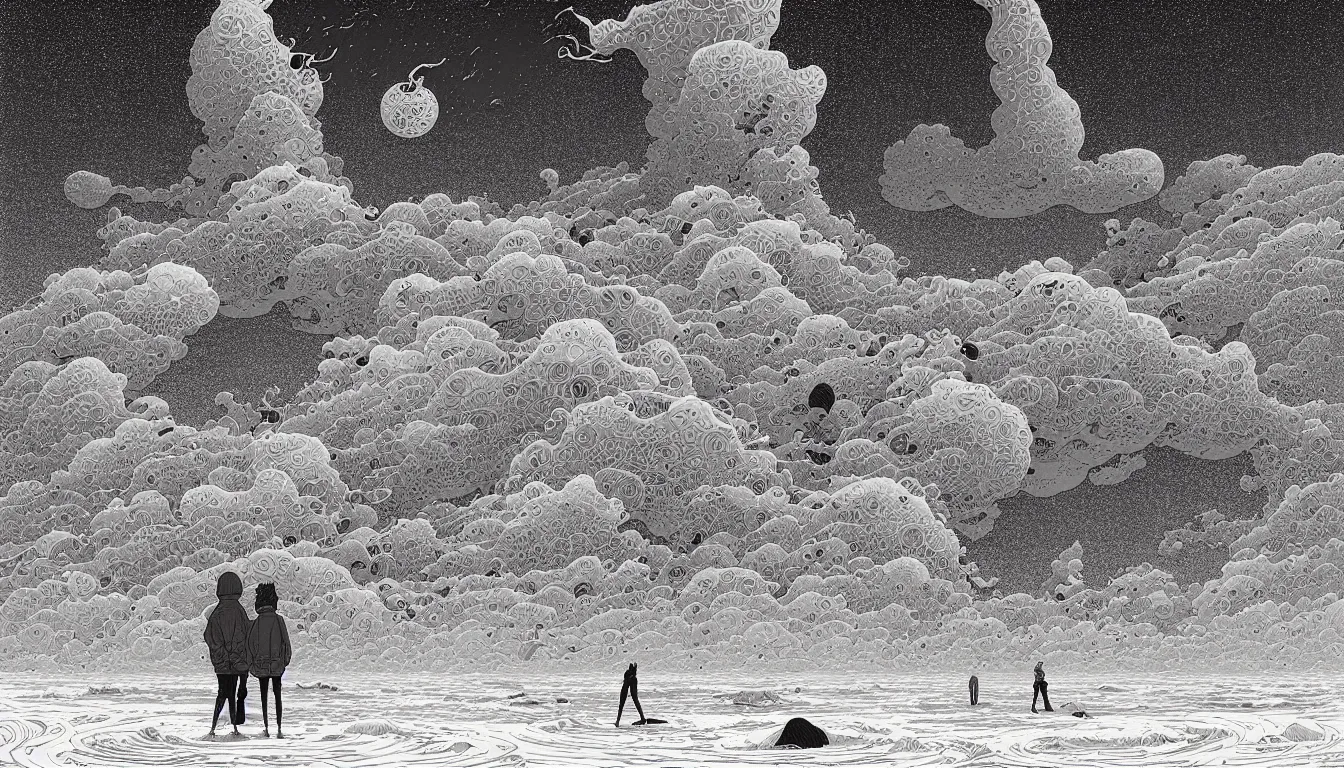 Image similar to standing on the beach by nicolas delort, moebius, victo ngai, josan gonzalez, kilian eng