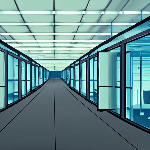 Prompt: a sad painting of an endless expanse of corporate cubicles Cinematic, hyper realism, dramatic lighting, high detail 8k