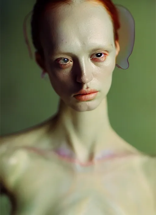 Image similar to cinestill 5 0 d portrait shot of a beautiful woman metamorph mantis in style of tim walker by roberto ferri realistic render, 8 k, micro detail, translucent body intricate detailed, 1 5 0 mm lens, f 1. 4, sharp focus, ethereal, emotionally evoking, head in focus, bokeh volumetric lighting, tonal colors outdoor