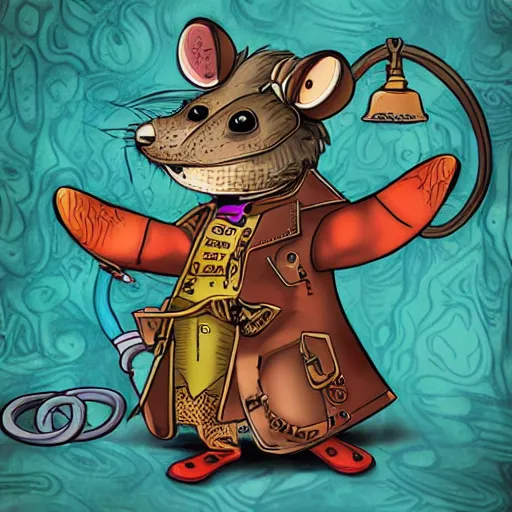 Image similar to steampunk rat, acid, 303, psychedelic