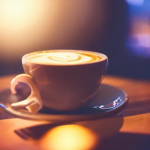 Prompt: cup of coffee, latte art of spider - man face, photo real, warm lighting, coffee shop background, zoomed in on top of cup.