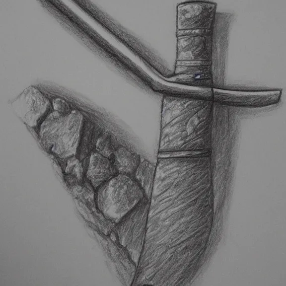 Image similar to a pencil drawing of a sword in a stone. by pen tacular