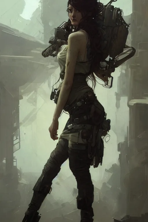 Prompt: A full portrait of a beautiful post apocalyptic interrogator, intricate, elegant, highly detailed, digital painting, artstation, concept art, smooth, sharp focus, illustration, art by Krenz Cushart and Artem Demura and alphonse mucha