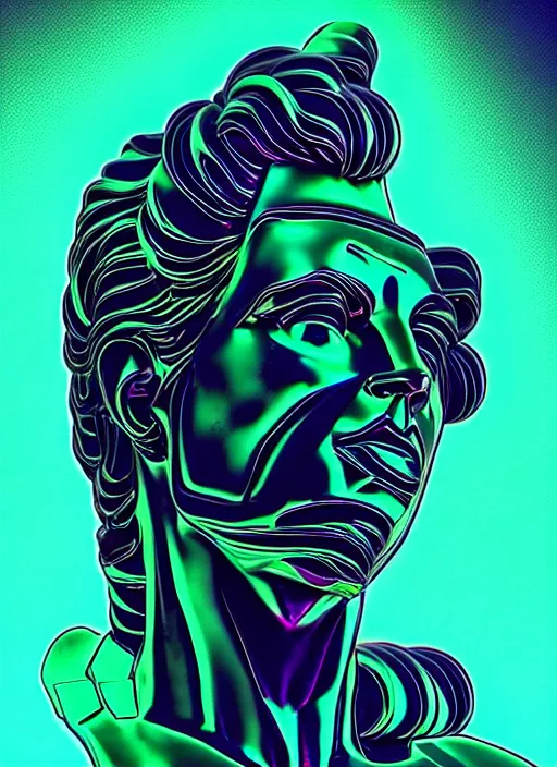 Image similar to statue of hercules, beeple, android jones, ( ( ( ( ( dan mumford ) ) ) ) ), vaporwave, retrowave, black background, neon wiring, black, glitch, strong contrast, cuts, pinterest, trending on artstation