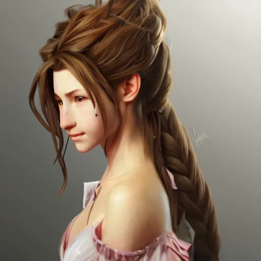 Image similar to realistic concept art of aerith gainsborough, highly detailed, trending on artstation