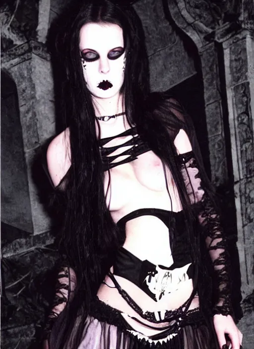 Image similar to candid photo of lana rhoades as a gothic vampire in the 1 9 9 0 s