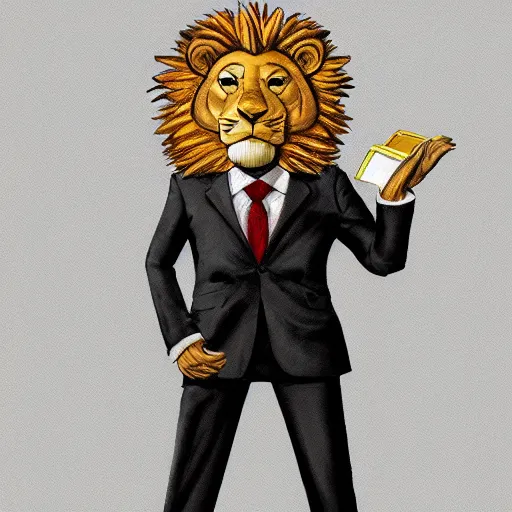 Image similar to profile picture of gambling lion with suit from wall street, concept art, lofi