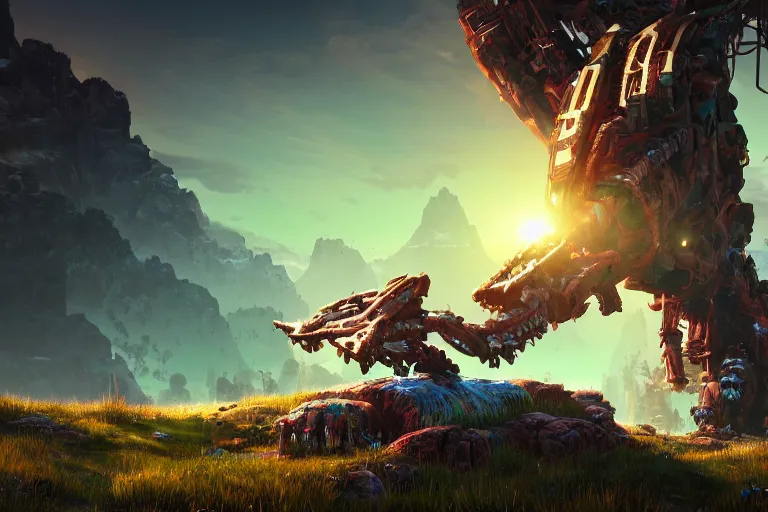 Image similar to tremortusk machine mecanical creature robot of horizon forbidden west horizon zero dawn bioluminiscence global illumination ray tracing hdr fanart arstation by ian pesty and alena aenami artworks in 4 k