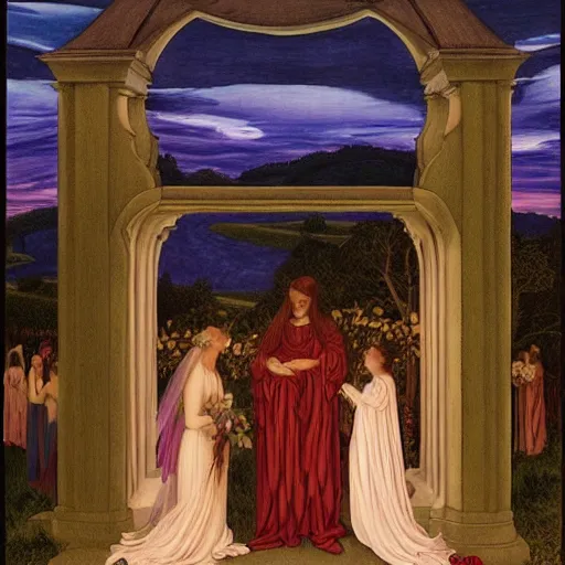 Image similar to Wedding at Dusk, art by Evelyn De Morgan