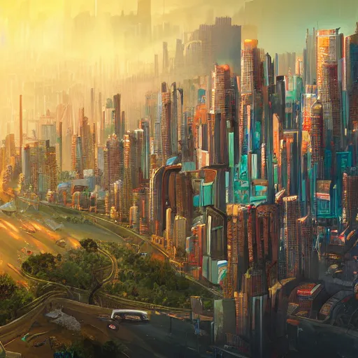 Image similar to the Mega city of Uber-Land, digital art trending on ArtStation