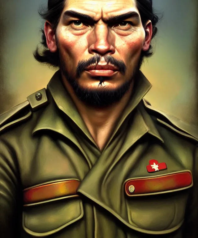 Image similar to ernesto che guevara, highly detailed face!!!, true anatomy!, extremely detailed!, digital painting, unreal engine 5, art by tom bagshaw