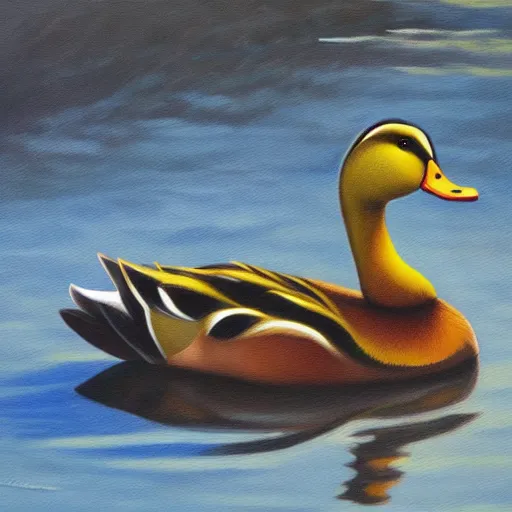 Prompt: a duck on the prowl oil painting alexander roitburd