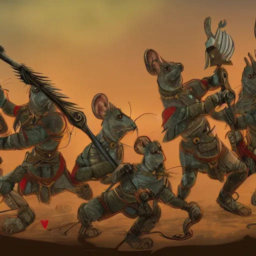 Image similar to warrior mice phalanx, illustration, 8K, art by Kyle Ferrin