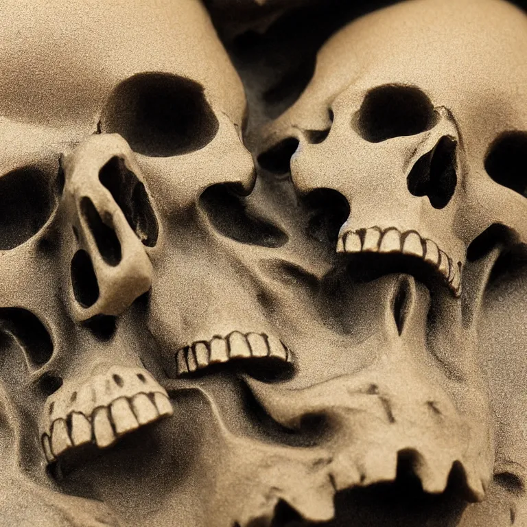 Image similar to closeup of metal skull berried in sand painted by Edward Hopper, painted by Wayne Barlow, airbrush