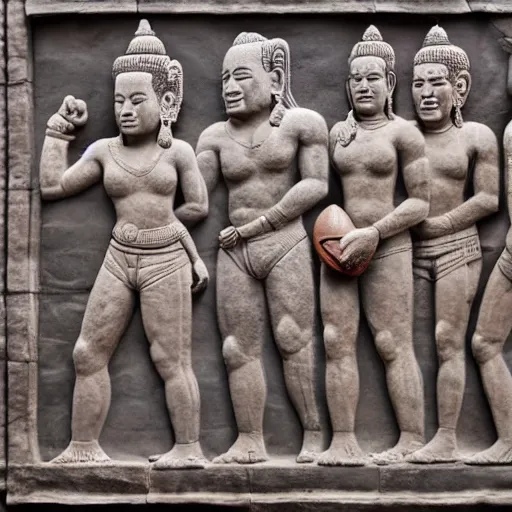 Prompt: angkor bas relief nfl players