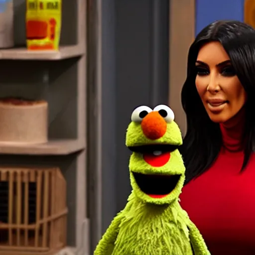 Image similar to kim kardashian as a muppet in sesame street, 8k resolution, full HD, cinematic lighting, award winning, anatomically correct