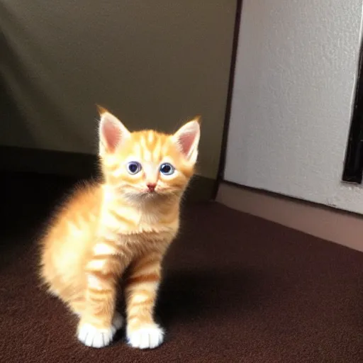 Prompt: curious cute fluffy orange tabby kitten