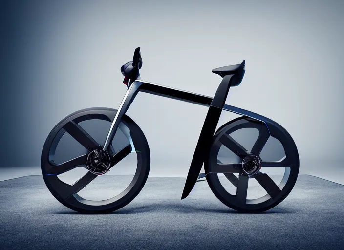 Image similar to futuristic electric bike ( designed by porsche ), xf iq 4, 1 5 0 mp, 5 0 mm, iso 2 0 0, 1 / 1 6 0 s, natural light, octane render, adobe lightroom, rule of thirds, symmetrical balance, depth layering, polarizing filter, sense of depth, ai enhanced