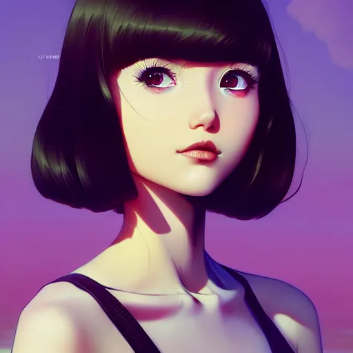 Image similar to a beautiful slim secretive surfer girl hates you, art by ilya kuvshinov and lois van baarle and ross tran and range murata and artgerm and andy warhol, norman rockwell, digital art, highly detailed, profile picture, intricate, sharp focus, mystical trending on artstation hq, deviantart, pinterest, unreal engine 5, 4 k uhd image