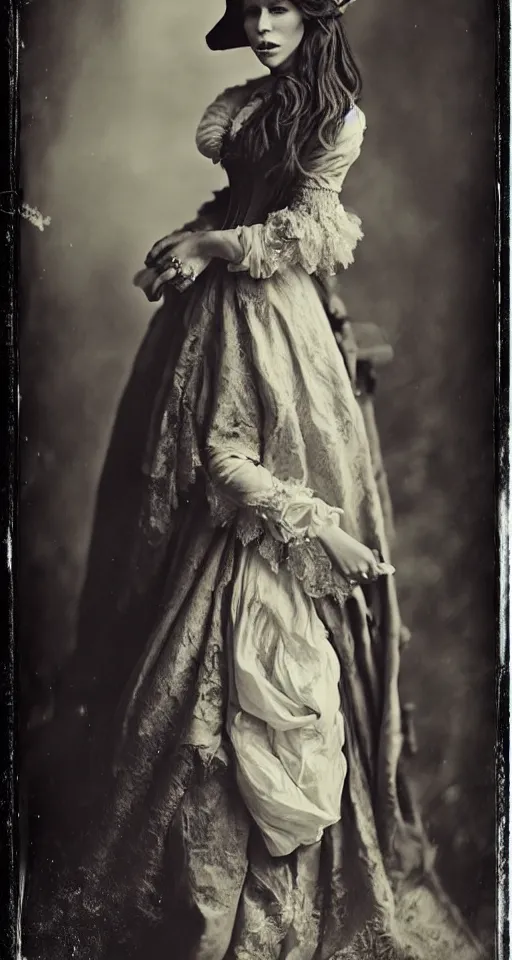 Prompt: a wet plate photograph, a beautiful portrait of Kate Beckinsale dressed in victorian era clothes