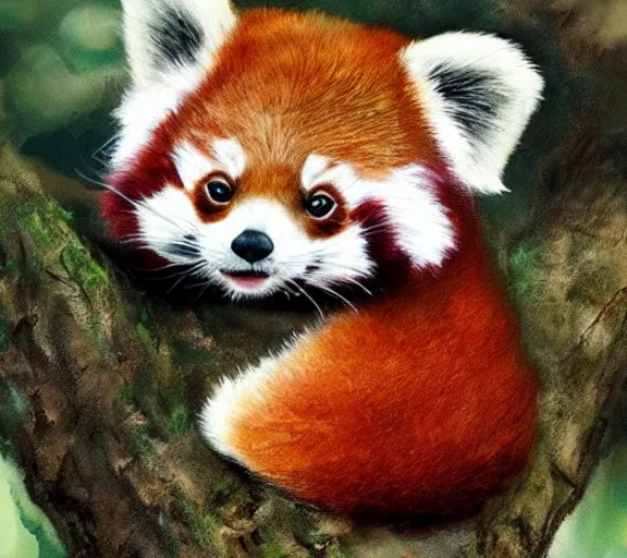 cute, baby red panda, chibi, detailed, illustration, | Stable Diffusion