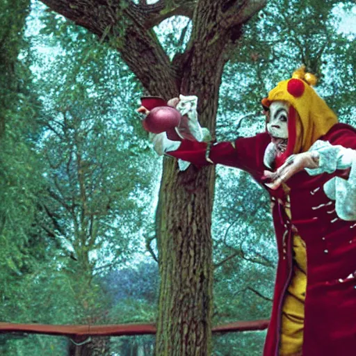 Image similar to fool, jester, tree, film, movie