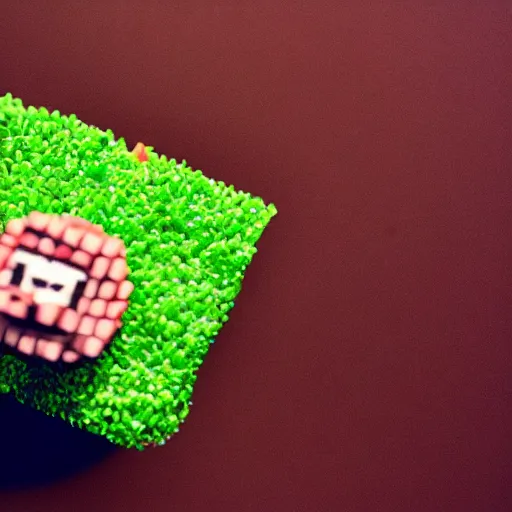 Prompt: cupcake inspired by minecraft, closeup, professional food photography