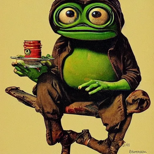 Prompt: pepe the frog by norman rockwell