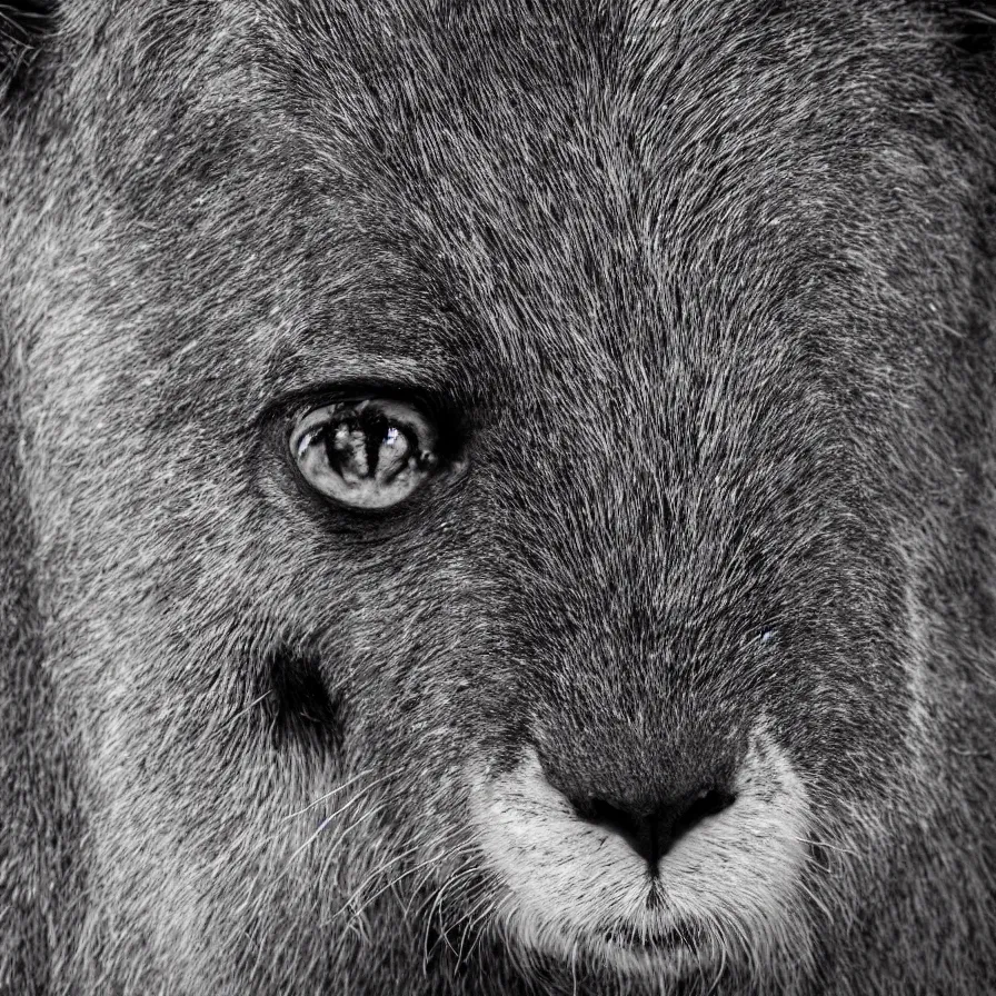 Image similar to the face of a mammal, portrait, photography, perfectly symmetrical face