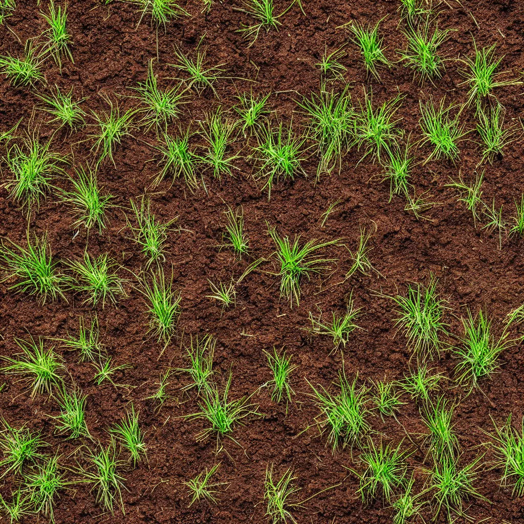 Prompt: a very big topdown picture of horroresque grass and dirt with many roots.