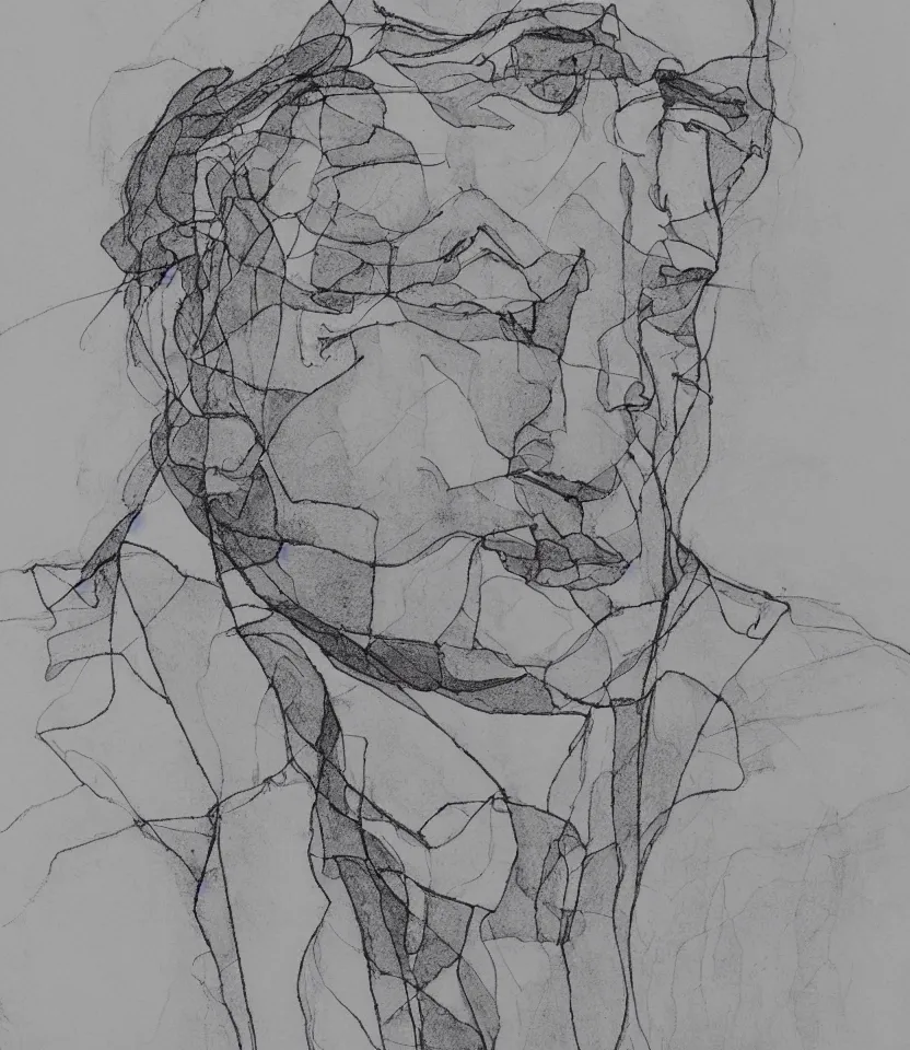 Image similar to minimalist line art portrait of german composer richard wagner, inspired by egon schiele. contour lines, freestyle twirls and curves, musicality