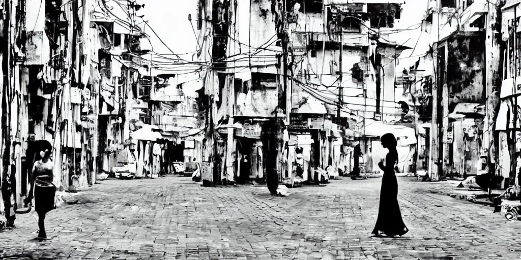 Image similar to colombo sri lankan city street, silhouette of a girl, art by Hayao Miyazaki