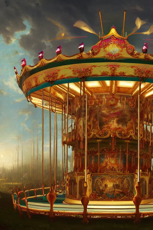 Image similar to a beautiful digital illustration painting of a fantasy carousel with painted horses by benoit b. mandelbrot, steven belledin, martin johnson heade, lee madgwick, caspar david friedrich, and david rios ferreira. 8 k resolution trending on artstation concept art digital illustration