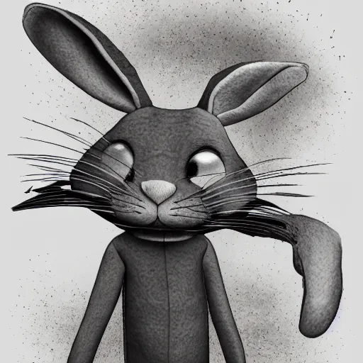 Prompt: A extremely highly detailed majestic hi-res beautiful, highly detailed portrait of a scary terrifying creepy cartoon rabbit standing up wearing pants and a shirt in the style of Walt Disney animation, high textures, hyper sharp, 8k, insanely detailed and intricate