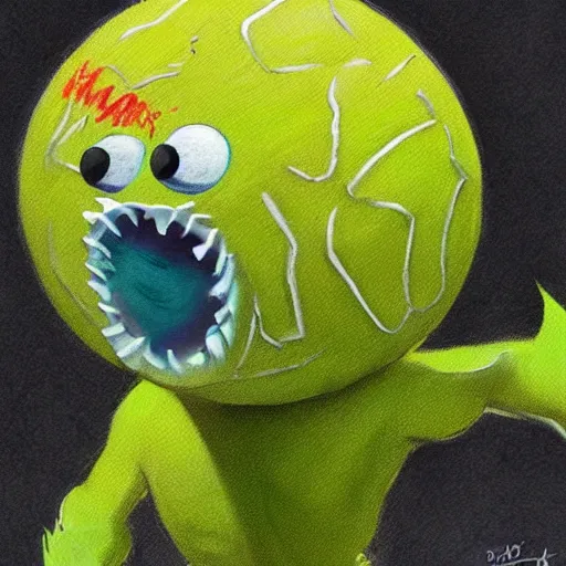 Image similar to a tennis ball monsters , digital art, fantasy, magic, trending on artstation, ultra detailed, professional illustration by Basil Gogos
